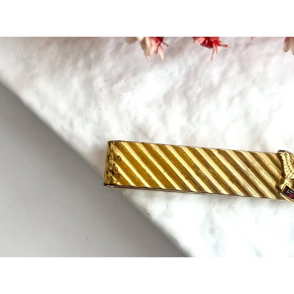 FOE Fraternal Order of Eagles Fluted Gold Toned Vintage Men's Tie Bar | Tie Clip